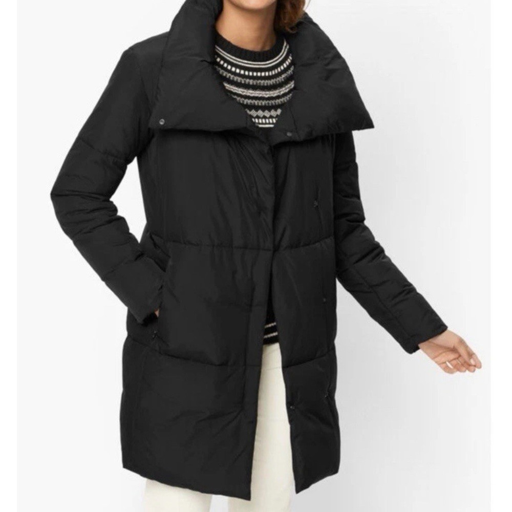 Talbots Women's Black Snap Button Down Alternative Puffer Coat Size‎ Medium